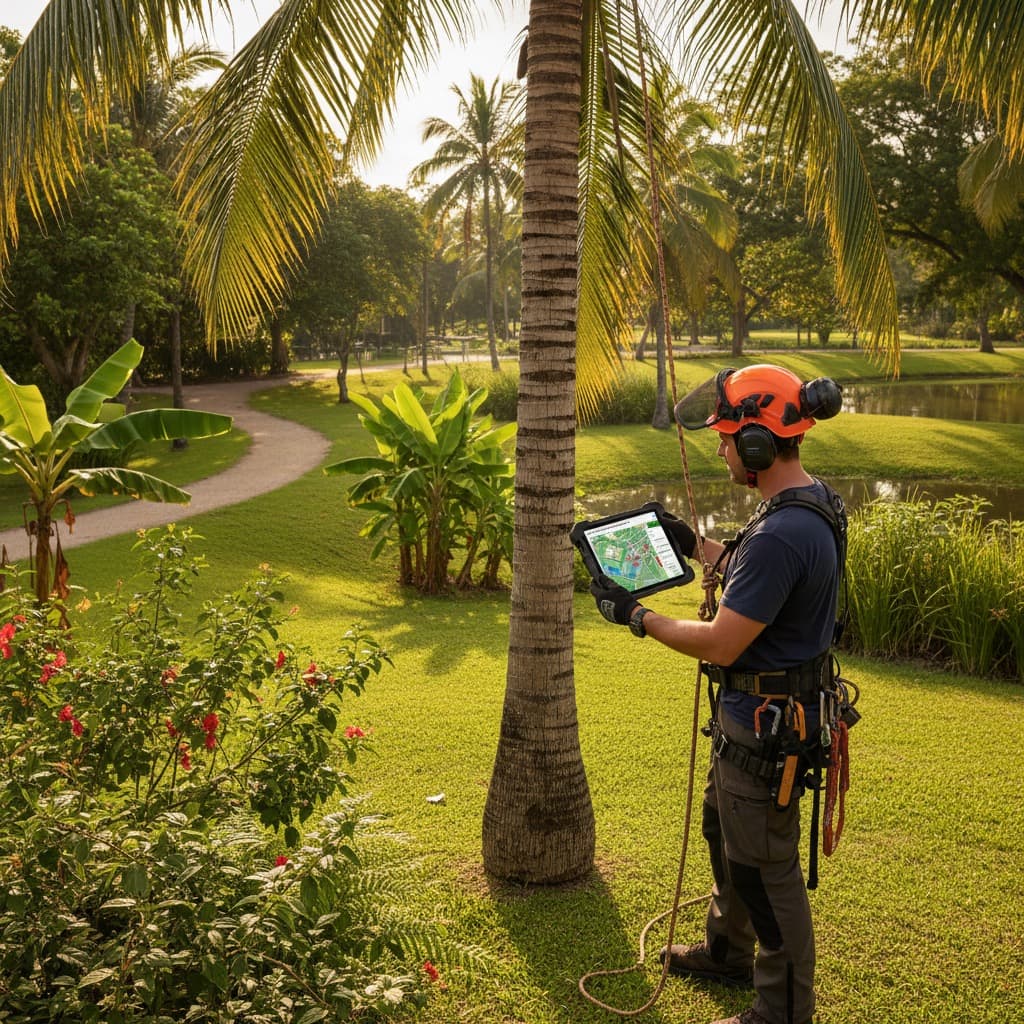 Palm tree maintenance planning and beetle damage prevention strategies