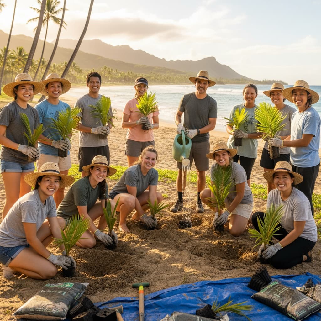 Community members coming together to protect local palm trees and preserve Hawaii's natural heritage